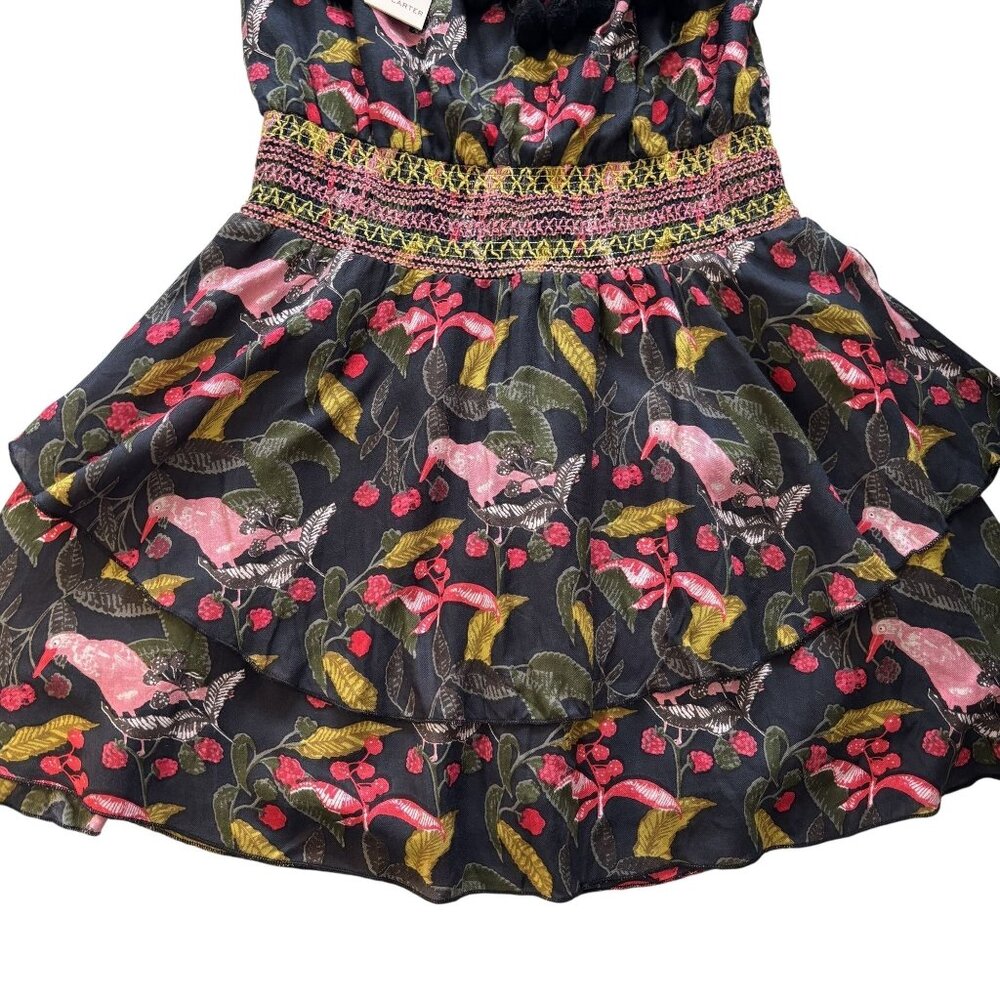 Red Carter Black & Pink Tropical Mini Dress With Tassels & Smocked Waist - Picture 8 of 11